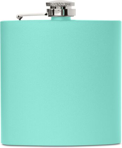 6 oz Stainless Steel Hip Flask with Funnel for Men & Women, Powder Coated Flask Gift Sets for Groomsmen, Bridesmaids, Wedding Party Whiskey Flask for Liquor, by Clear Water Home Goods, Matte Teal in Saudi Arabia
