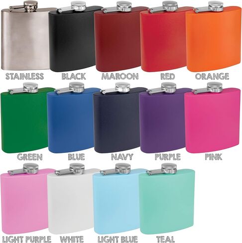 6 oz Stainless Steel Hip Flask with Funnel for Men & Women, Powder Coated Flask Gift Sets for Groomsmen, Bridesmaids, Wedding Party Whiskey Flask for Liquor, by Clear Water Home Goods, Matte Teal in Saudi Arabia