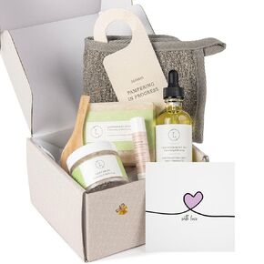 Lizush Lemongrass 6-Piece Spa Gift Set for Women - Relaxing Self-Care Basket, Luxury Handmade Body Care Items for Premium Relaxation - With Love