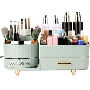 Makeup Organizer for Vanity, Cosmetic Display Case with Drawers, Fits Makeup, Skincare Products, Brushes, Lipsticks, and Other Accessories, Versatile Storage Solution (Green)