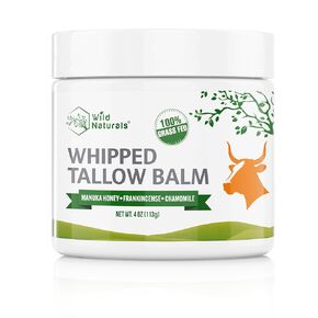 Wild Naturals Whipped Tallow Balm, 100% Grass Fed Beef Tallow and Honey Balm for Face and Body, Unscented Face Moisturizer, Anti-Aging and Dry Skin Relief, Non-Greasy, All-Natural, 4oz