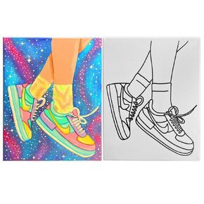 Indigo Art Studio Pre Drawn Canvas Painting for Adults Kids | Art Activity | Air Jordan Sneakers | DIY Birthday Gift & Adult Sip and Paint With Twist Party (Canvas Only, Sneakers#2) (8x10 Inches)