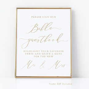 Bible Guestbook Sign for Weddings and Events, Gold and White, Minamilist Design on Thick Cardstock by Gandy Designs