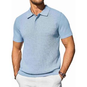 COOFANDY Men's Knit Polo Shirts Short Sleeve Casual Button Down Shirts Vintage Collared Golf Shirts