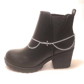 Sideways Cross Boot Bracelet Draped Chain Silver Plated 16 Inch Adjustable Double Clasp Gothic Faith Gift Jewelry