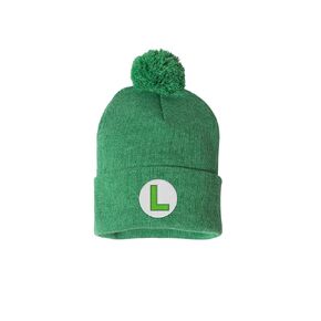 Luigi Pom-Pom Knit Beanie Cap Green