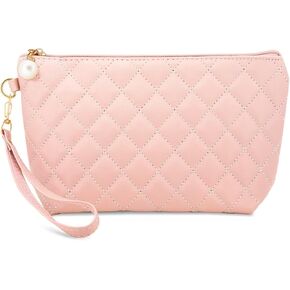 Wallet with Strap Wristlet Purses for Women Quilted Envelope Clutch Wristlet Wallet Pink Clutch Purses for Women Small Travel Size Toiletries for Women Evening Bag Pink