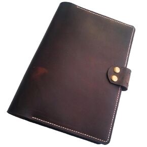 Full Grain Leather Notebook Cover, Handmade Portfolio with Card Slot and Pen Holder For Men and Women, Refillable Case, Journal Cover, Rustic Organizer, Dark Brown