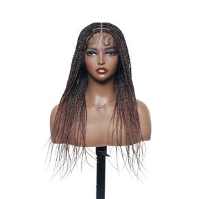 24" HD Single-layer Full Lace Knotless Box Braided Wig for Black Women,Box Braid Wig with Human Hair Baby Hair,Lightweight Synthetic Square Fully Handmade Braided Wig，Ombre Brown,100Strands