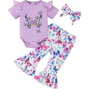 SUNNY PIGGY Baby Girl Clothes Newborn Infant Ruffle Romper Butterfly Floral Cotton Pants Set Girls Clothing Outfit