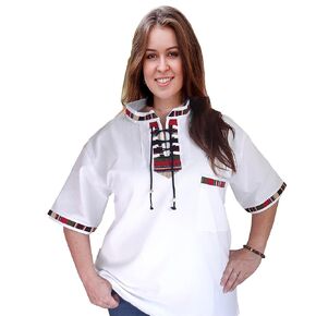 Guatemala Shirt - Handmade Guatemala Jersey with Colorful Details - Shirt for woman (L, Cotton Red Detail, White)