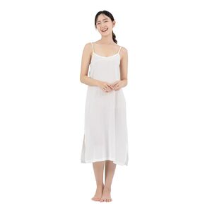 Midi Length Cotton Full Slip Under Dress Adjustable Spaghetti Strap Undergarment Nightwear (XS/S, White)