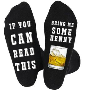 Hennessy Socks for Men, Whiskey Gifts for Men & Women, Alcohol Themed Gifts Whiskey Novelty Crew Socks