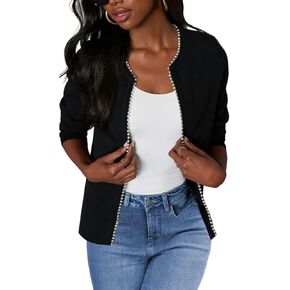 CiCiBird Women Lightweight Open Front Sweater Cardigan Pearls Trim Knit Jacket Trendy Long Sleeve Clothes Coatigan