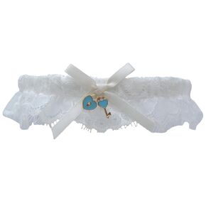 Garters - Lock and Key Delicate Lace Toss Garter With Blue Lock and Key Pendant! The Key To My Heart Bridal Lace Garter For Wedding Something Blue Wedding Garter Ivory Lace Blue Bow