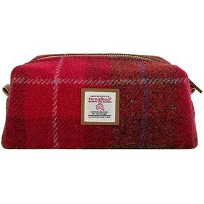 Harris Tweed Wool Cosmetic Bag, Large Capacity Scottish Tartan Handmade Makeup Organizer, Stain-Resistant Travel Toiletry Pouch for Women (Yellow)