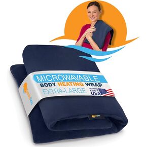 SunnyBay Extra Large Microwave Heating Pad, Microwavable Heavy Weighted Full Body Moist Hot or Cold Pack and Washable Fleece Cover, 10x24 Inches, FSA HSA Eligible, 4 lbs, Navy Blue