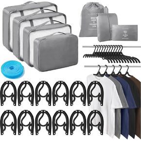 20Pack Foldable Hangers Compression Packing Cubes for Travel, Portable Hangers Suitcase Organizer Bags Clothesline, Vacation Cruise Ship Essentials Travel Accessories for Women Camping Flying RV Black