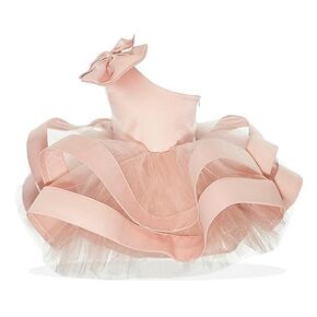 Baby Tulle Dress Ball Gown - Toddler First Birthday Party Outfit - One Shoulder Dress with Pearls - Off-Shoulder Style for Baby Girls - Elegant Tulle Gown for Weddings & Special Occasions