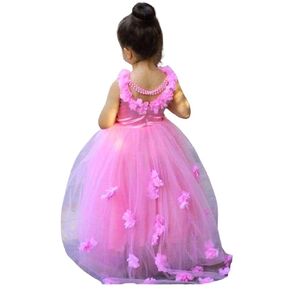 Rebecca Pearl Toddler Flower Girl Dress for Wedding - Elegant Sleeveless Floral Tulle Maxi Dress for Special Occasions - Includes Gift Hair Accessories for Girls (3T, Pink)