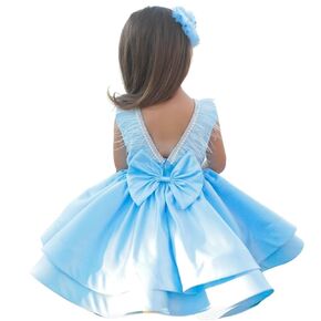 Elena Flower Girl Dress - Elegant Sleeveless Tulle Dress for Young Girls - Comfortable Fit & Stylish Design - Perfect for Weddings, Birthdays, Parties & Special Occasions (3 Years, Blue)