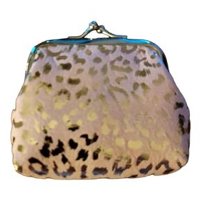Vintage Design Kiss Snap Closure Coin Purse, Fits in Purse (Pink Leopard Print)