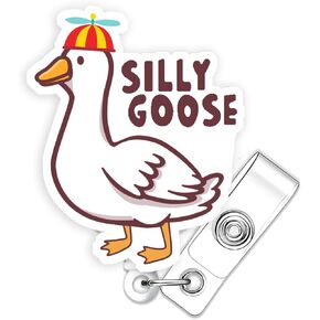 White Silly Goose Badge Reels Holder Retractable with ID Clip for Nurse Name Tag Card Cute Nursing Doctor Teacher Student Medical Work Office