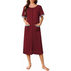 Ekouaer Zip Up Robes for Women Long Waffle Knit Bathrobe Lightweight house coat Soft Full Length Nightgown with Pockets S-3XL