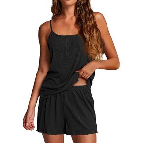 Ekouaer Pajamas for Women Set Lingerie Pjs 2 Piece Cami Sleepwear Ribbed Knit Shorts Set