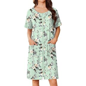 Ekouaer Women Zip Up Robe Short Bathrobe Lightweight House Coats Floral Print House Dress with Pockets Nightgown S-3XL in Kuwait
