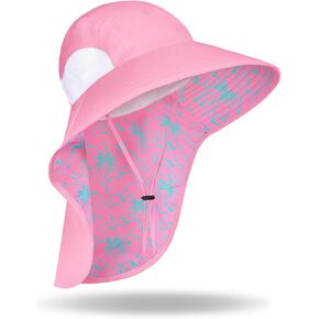 Women's Wide Brim Sun Hat with Neck Flap UPF 50+ UV Protection – Lightweight Outdoor Hats for Beach Fishing Hiking