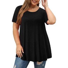 Magritta Plus Size Tops for Women Casual Summer Crew Neck Tunics Short Sleeve Loose Shirts Blouses 1X-5X