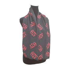 Delta Sorority Red White Scarf 48in x 8in (Greek-Black)