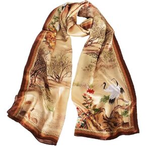 100% Mulberry Silk Scarf for Women Neck Oblong Headscarves Long Floral Print Lightweight Silk Wraps Shawls 67"*20"