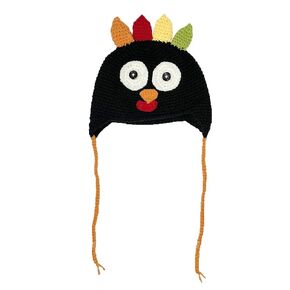 BIBITIME Cute Knit Thanksgiving Turkey Hat Crochet Beanie Braided Earflap Cap Birthday Photography Prop (Large for Adult, Black)