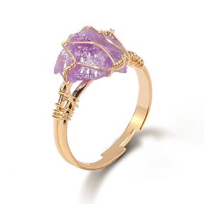 Amethyst Rings for Women 14k Gold Plated Adjustable Raw Amethyst Ring Gold Natural Stone Ring Purple Stone Ring February Birthstone Ring Gemstone Rings Amethyst Jewelry for Women