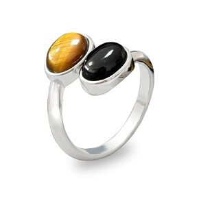 Tiger Eye Ring, Obsidian Ring for Men, Adjustable Boho Rings for Women, Black Stone Ring for Obsidian Jewelry, Hippie Goth Rings for Earthy Jewelry