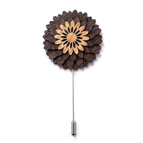 Brooch Pins Handmade Wood Flower Lapel Brooches for Mens Women Wooden Boutonniere Corsage Floral Fashion Gift (Sunflower-A)
