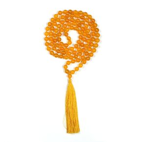 108 Mala Beads 8mm Natural yellow citrine Polished-Finish Genuine Semi-Precious Stone Long Crystal Mala Prayer Bead Necklace Or Bracelet for Yoga Meditation Energy Balancing