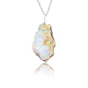InfinityGemsArt Raw Ethiopian Opal Pendant Necklace 925 Sterling Silver 18 inch Gifts For Men Women