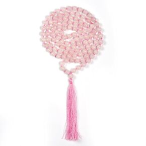 108 Mala Beads 8mm Natural Rose Quartz Long Polished-Finish Genuine Semi-Precious Stone Long Crystal Stone Mala Prayer Bead Necklace Or Bracelet for Yoga Meditation Energy Balancing