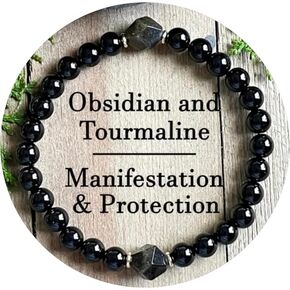 Obsidian & Black Tourmaline Bracelet, 6mm Beads, Manifestation & Protection Jewelry for Men & Women, Gifts for Mother’s Day, Father’s Day, Christmas, Valentine’s, Birthdays, Anniversary