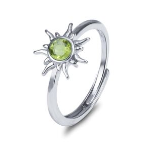 Peridot Ring, Sun Ring Natural Peridot Jewelry for Women, Vintage Silver Green Stone Ring for Christmas Jewelry (Peridot)