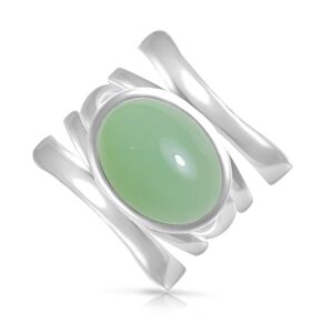Oval Natural Green Dongling Jade Stone Ring,925 Sterling Silver Multi Lines Cross Knot Wide Band Ring,Full Finger Crystal Gemstone Chunky Thumb Band Ring for Women (A08_Dongling Jade, 7)