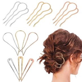 9 PCS French Hair Pins for Women CUBACO Gold Hair Pin Hair Fork Clips for Thick Hair Metal U-Shape Hair Side Combs for Girl Hair Stick for Styling Large Twist Hair Pin Decorative Updo Hair Accessories