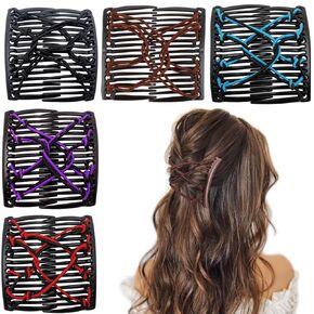 5 Pieces Stretchy Magic Hair Comb Adjustable Elastic Comb Hair Clip for Women Girls No Crease Hair Pins Vintage Hair Bun Maker Hair Accessories for Curly Thick Wavy Hair Ponytail