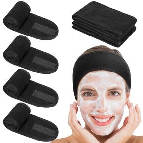 4 Pack Spa Facial Headbands for Women, Black Face Wash Headband Adjustable Make Up Wrap Head for Washing Face Shower Teen Girl Gifts Trendy Stuff