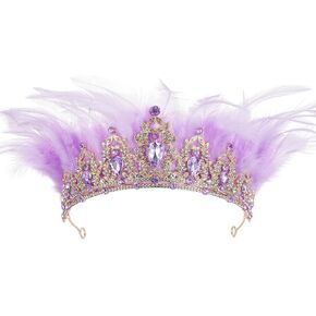 Crystal Crown for Women - Feather Queen Tiara for Princess Pageant Prom Rhinestone Crown for Quinceanera Masquerade
