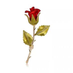 Red Rose Floral Brooch Pin for Women Men Alloy Rose Flower Pin Safety Pins Fashion Luxury Flower Brooches Accessories for Wedding Banquet Valentine's Day Gifts (Red Rose)