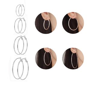 4 Pairs 925 Silver Plated Hoop Earrings For Women, Lightweight Circle Huggie Hypoallergenic Dangle Earrings 30mm/40mm/50mm/60mm Hoop Earrings Set Non Tarnish For Women Daily Life Set (4P Silver)